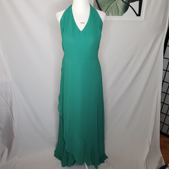 Lulus Green Halter Maxi Dress Ruffles Bridesmaid - Picture 9 of 10